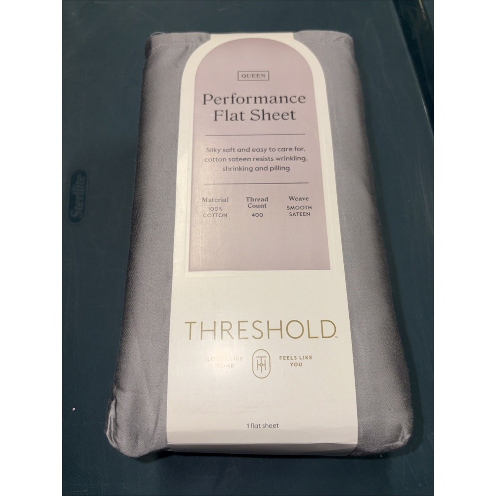 Queen 400 Thread Count Performance Flat Sheet Classic Gray -‎ Threshold: Cotton